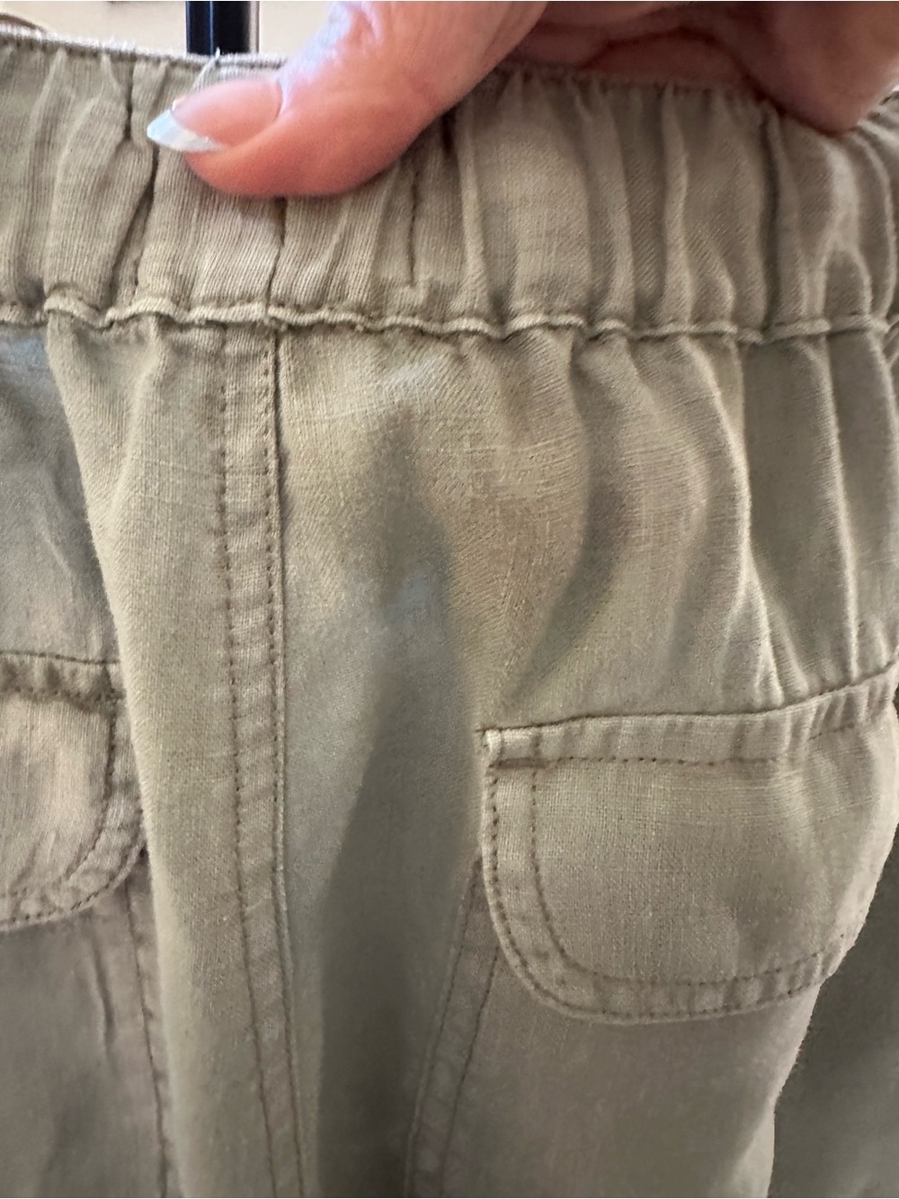 Nicole Miller 100 Percent Linen Olive Green Cargo Jogger Pants - Picture 7 of 8